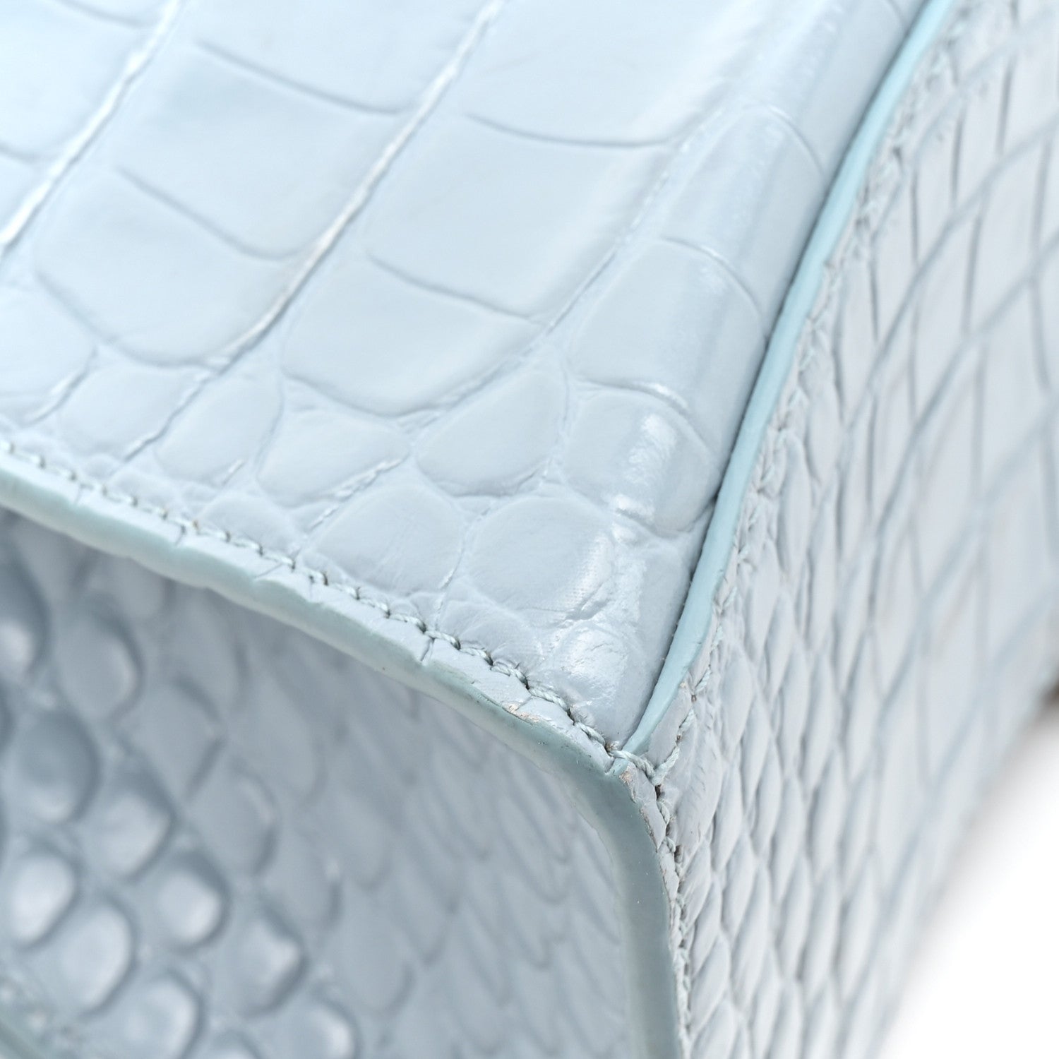 Balenciaga Shiny Calfskin Crocodile Embossed Small Hourglass Top Handle Bag Blue Grey 13 of 16