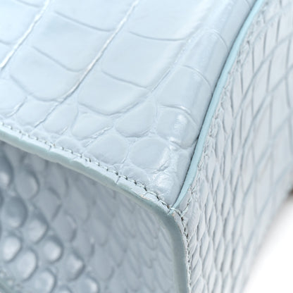 Balenciaga Shiny Calfskin Crocodile Embossed Small Hourglass Top Handle Bag Blue Grey 13 of 16