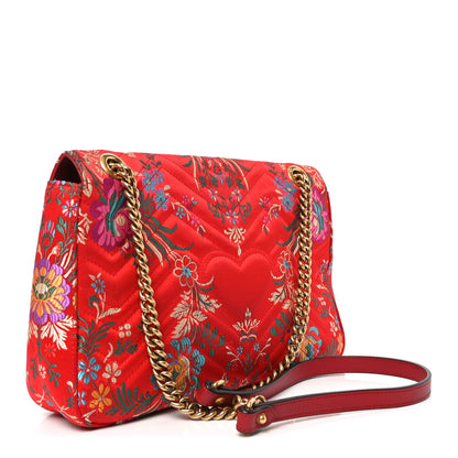 Gucci Jacquard Matelasse Floral Medium GG Marmont Shoulder Bag Red 3 of 13