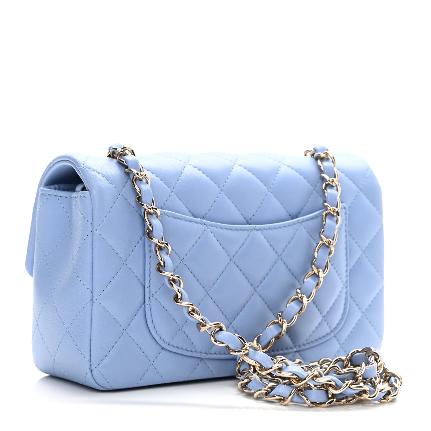Lambskin Quilted Mini Rectangular Flap Light Blue