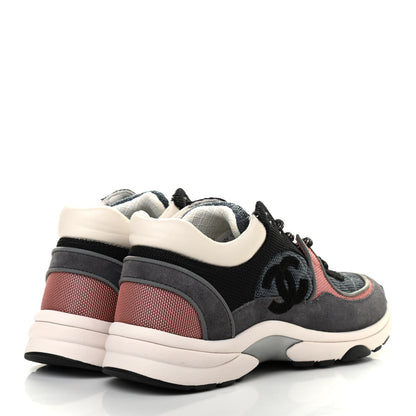 Chanel Nylon Calfskin Suede Womens CC Sneakers 36 Grey Pink 4 of 7