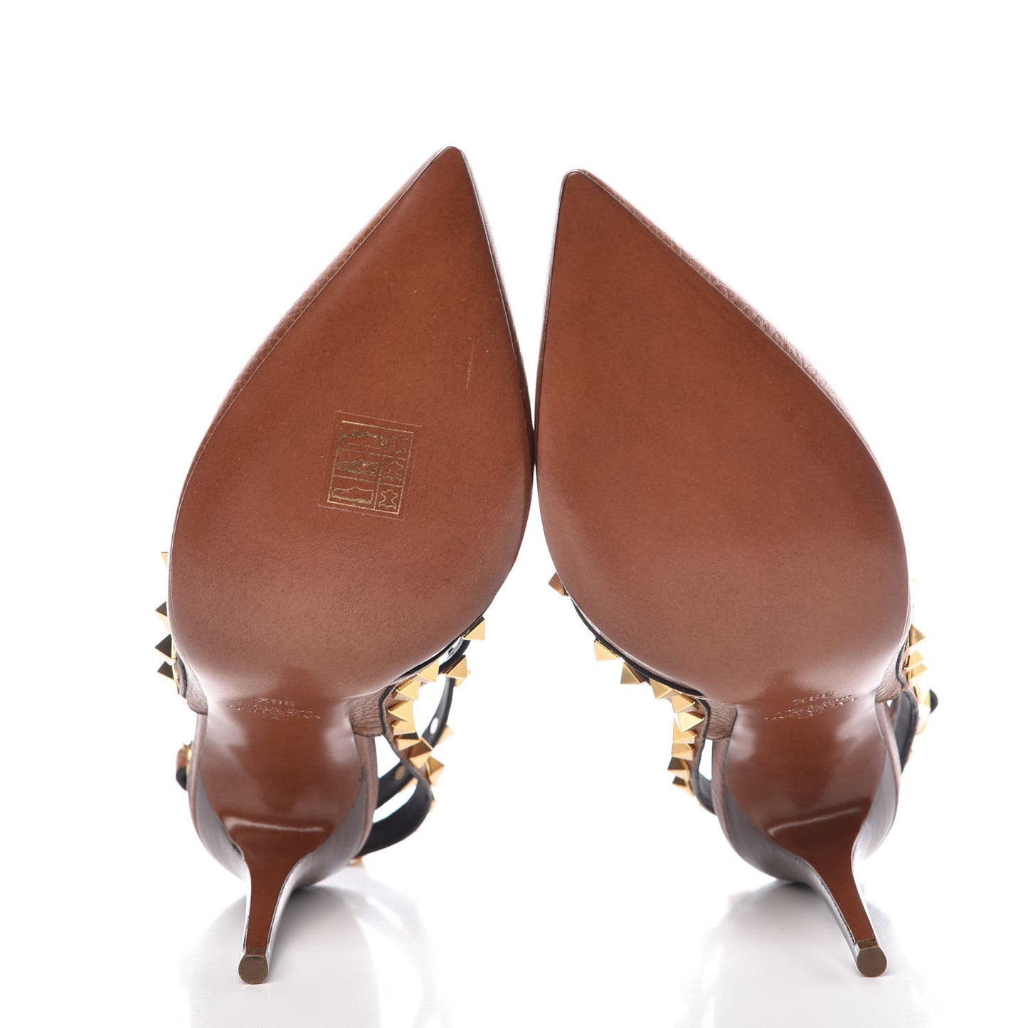 Pebbled Calfskin Rockstud Ankle Strap 100mm Pumps 38.5 Cuoio