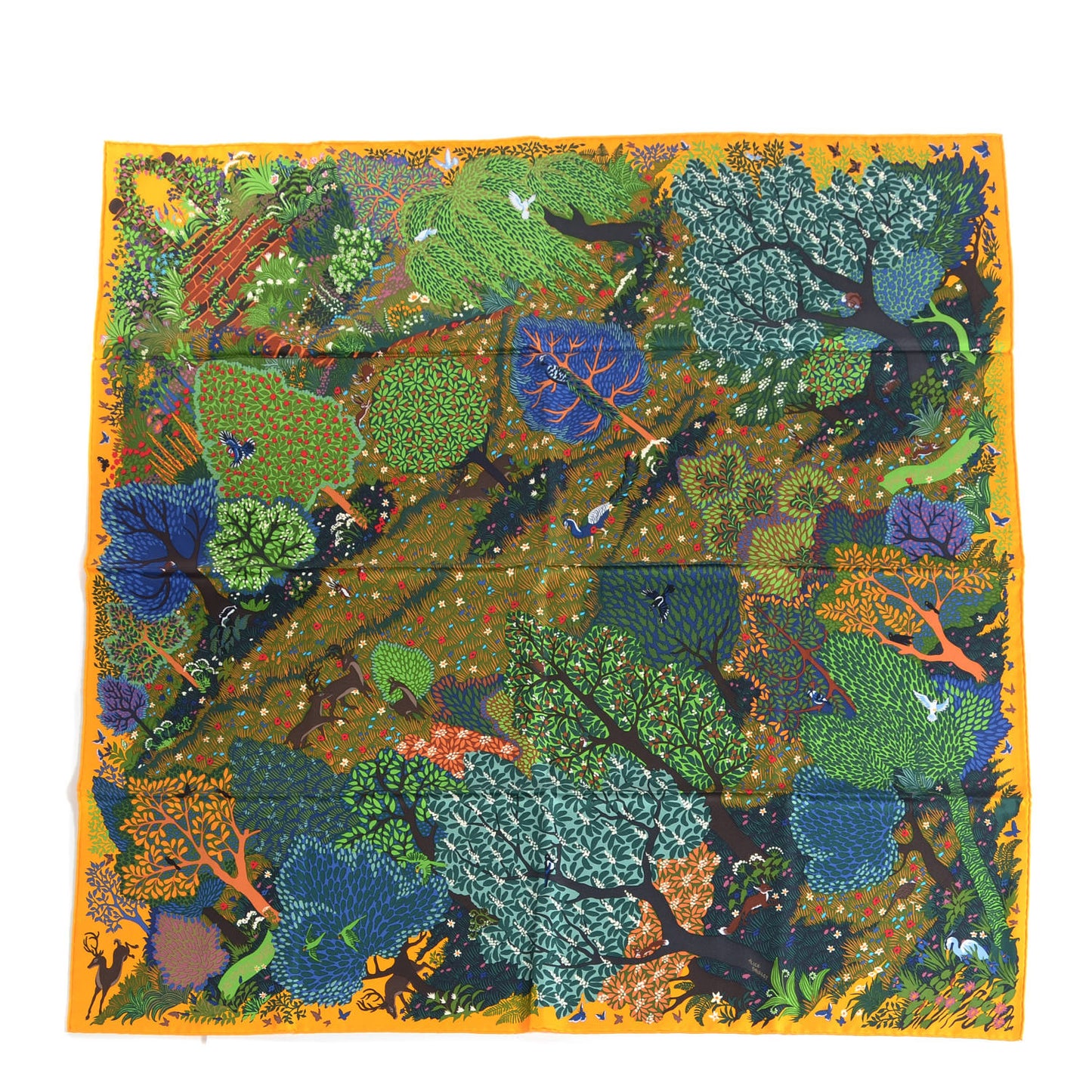 Silk Dans Un Jardin Anglais Scarf 90 Juane D Or Vert Bleu