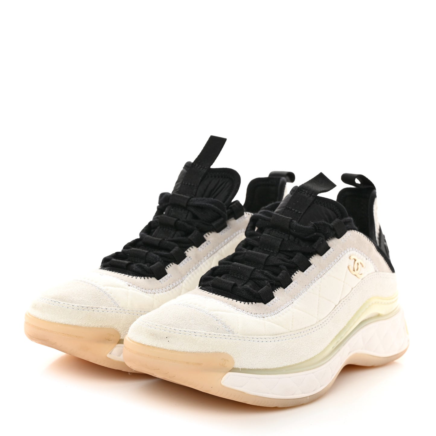 Velvet Calfskin Mixed Fibers CC Sneakers 39 Ivory Black