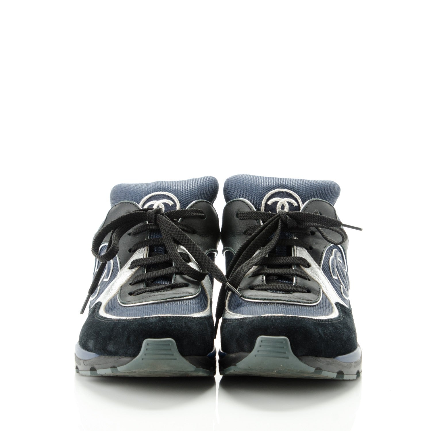 Chanel Suede Calfskin CC Sneakers 40 Black Navy 2 of 7