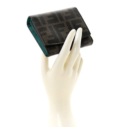 Fendi Vitello Elite Zucca Compact Wallet Tobacco Turquoise 2 of 9