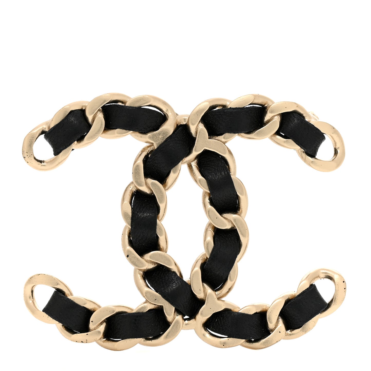 Lambskin Chain CC Brooch Black Gold