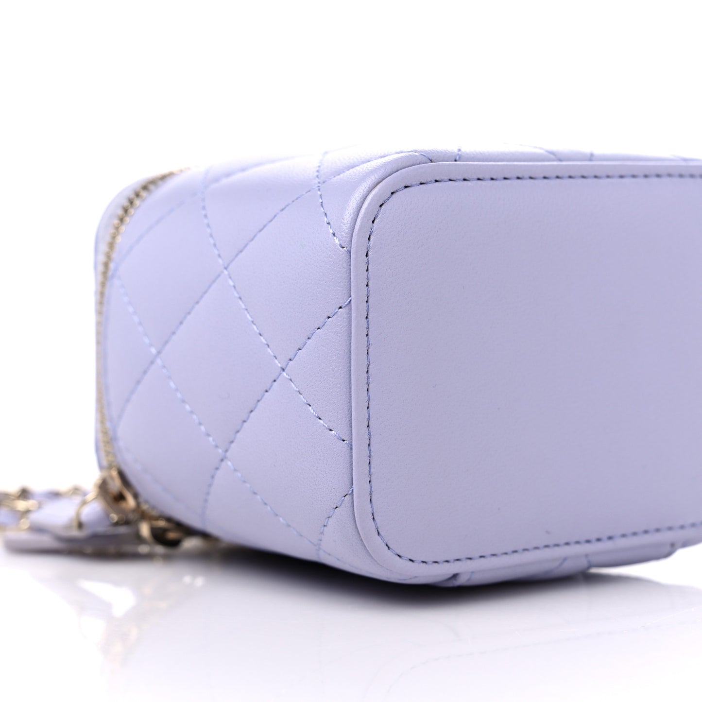 Lambskin Quilted Top Handle Mini Vanity Case With Chain Light Purple