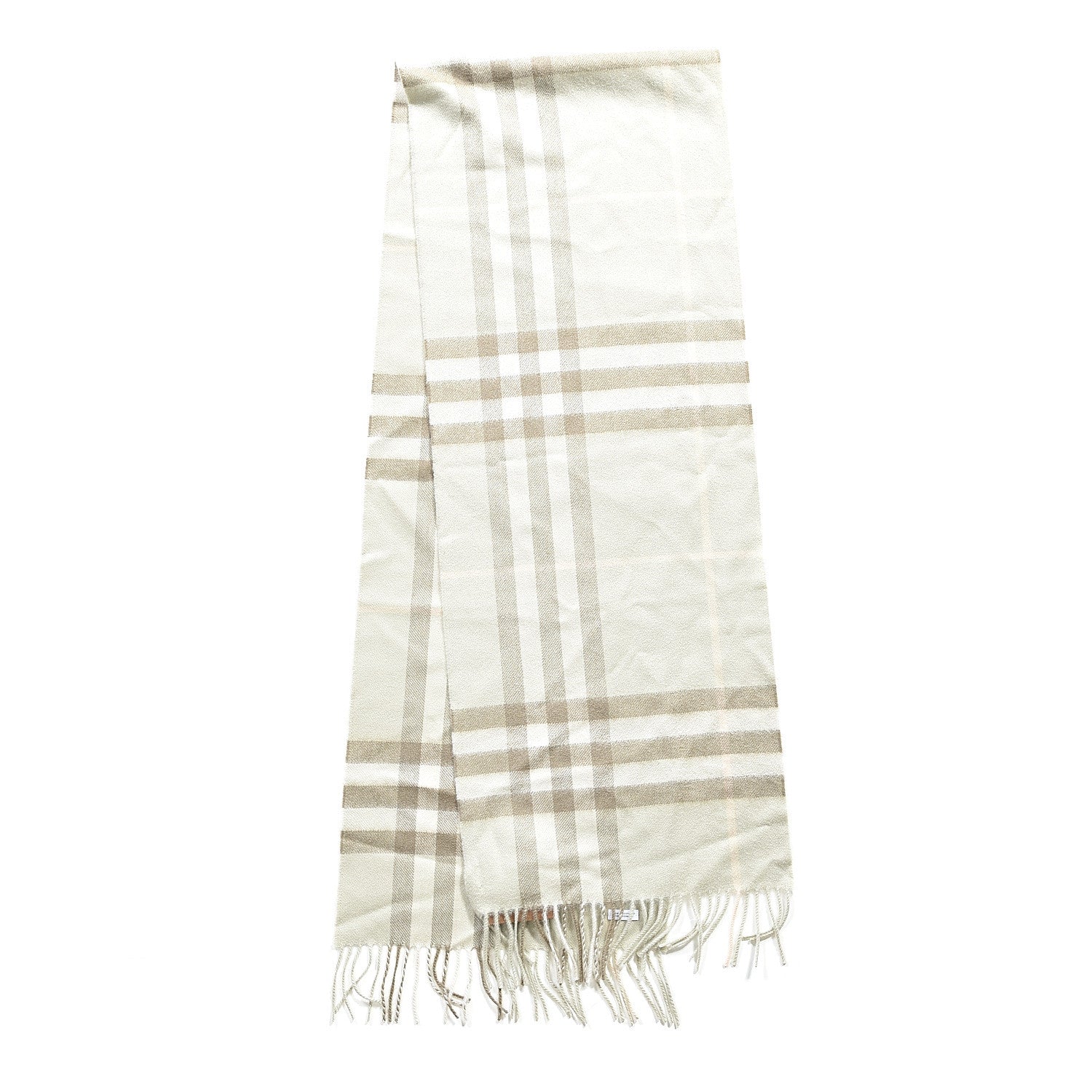 Burberry Cashmere Giant Check Fringe Scarf Limestone 2 of 4