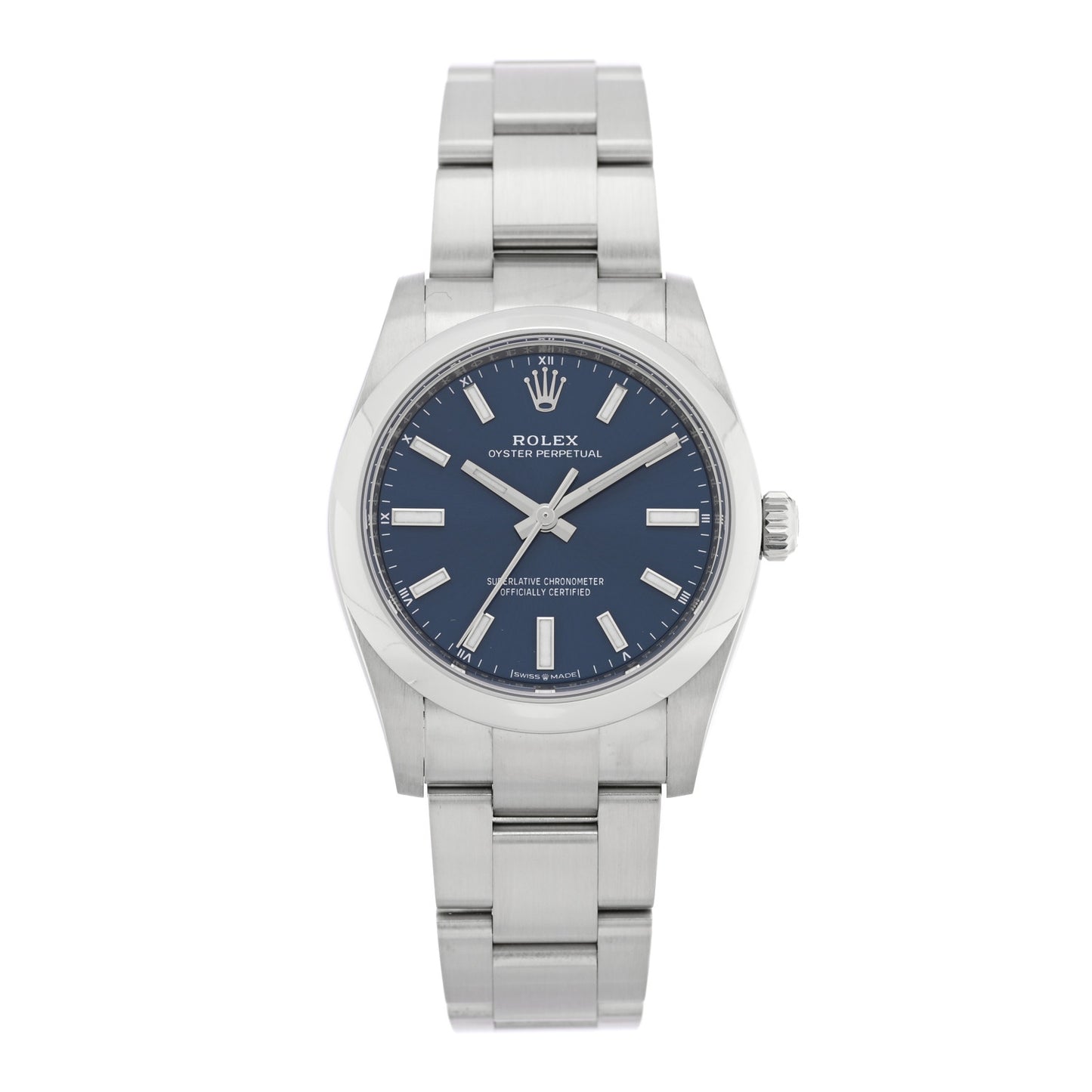 Stainless Steel 34mm Oyster Perpetual Watch Bright Blue 124200