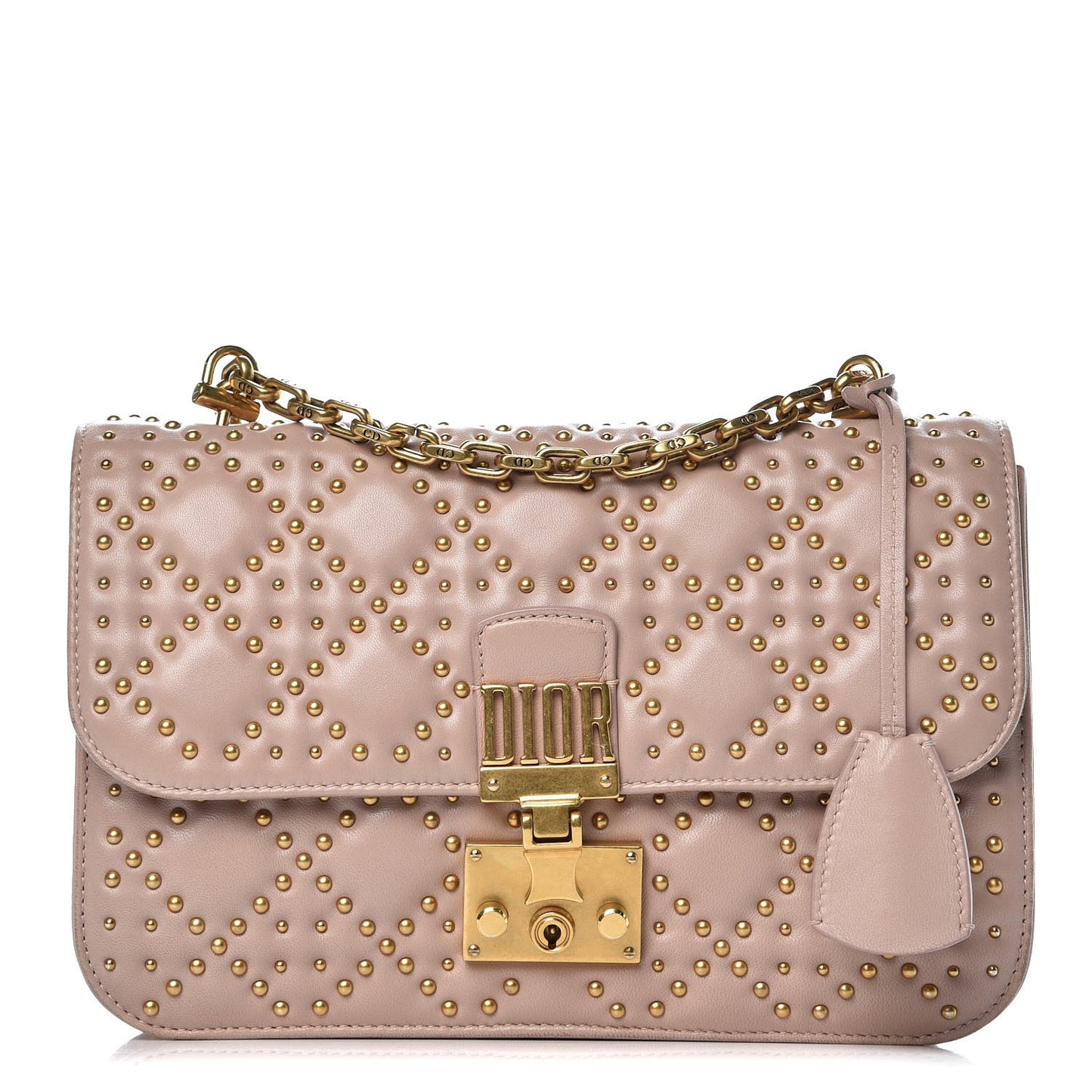 Lambskin Cannage Studded Large Dioraddict Flap Bag Nude