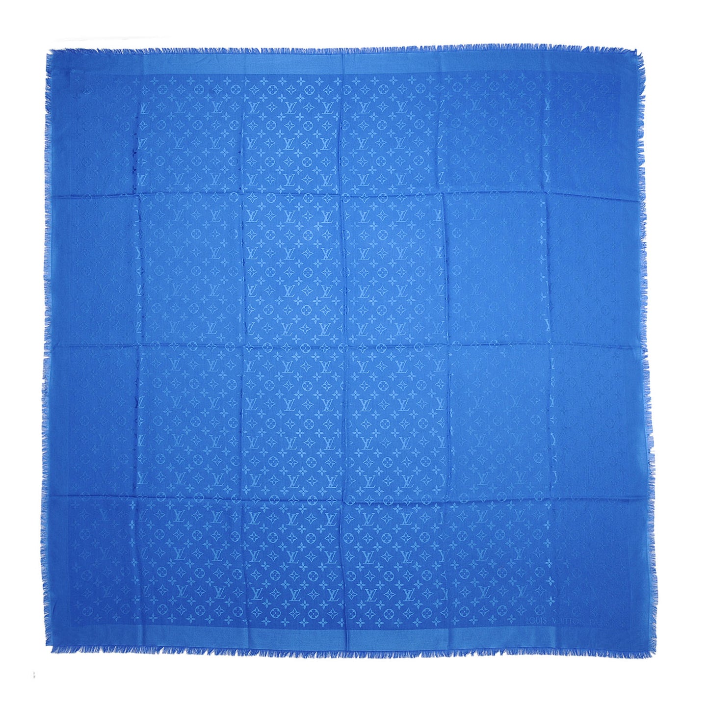 Wool Silk Monogram Shawl Blue