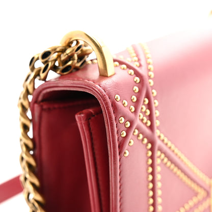 Christian Dior Calfskin Studded Small Diorama Flap Bag Burgundy 13 of 14
