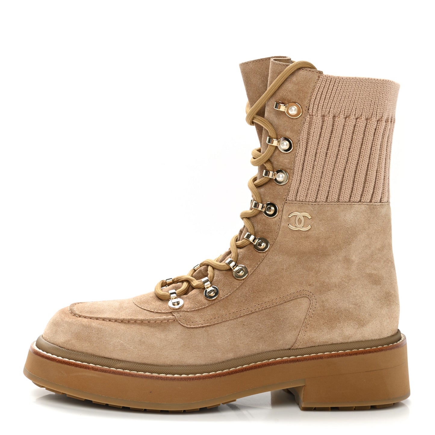 Suede Knit Lace Up Combat Boots 41 Brown