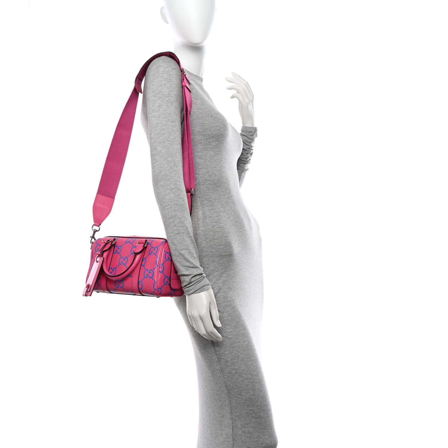 Gucci Calfskin GG Tennis Bi-Color Embossed Mini Duffle Bag Modern Fucsia Modern Blue 2 of 11