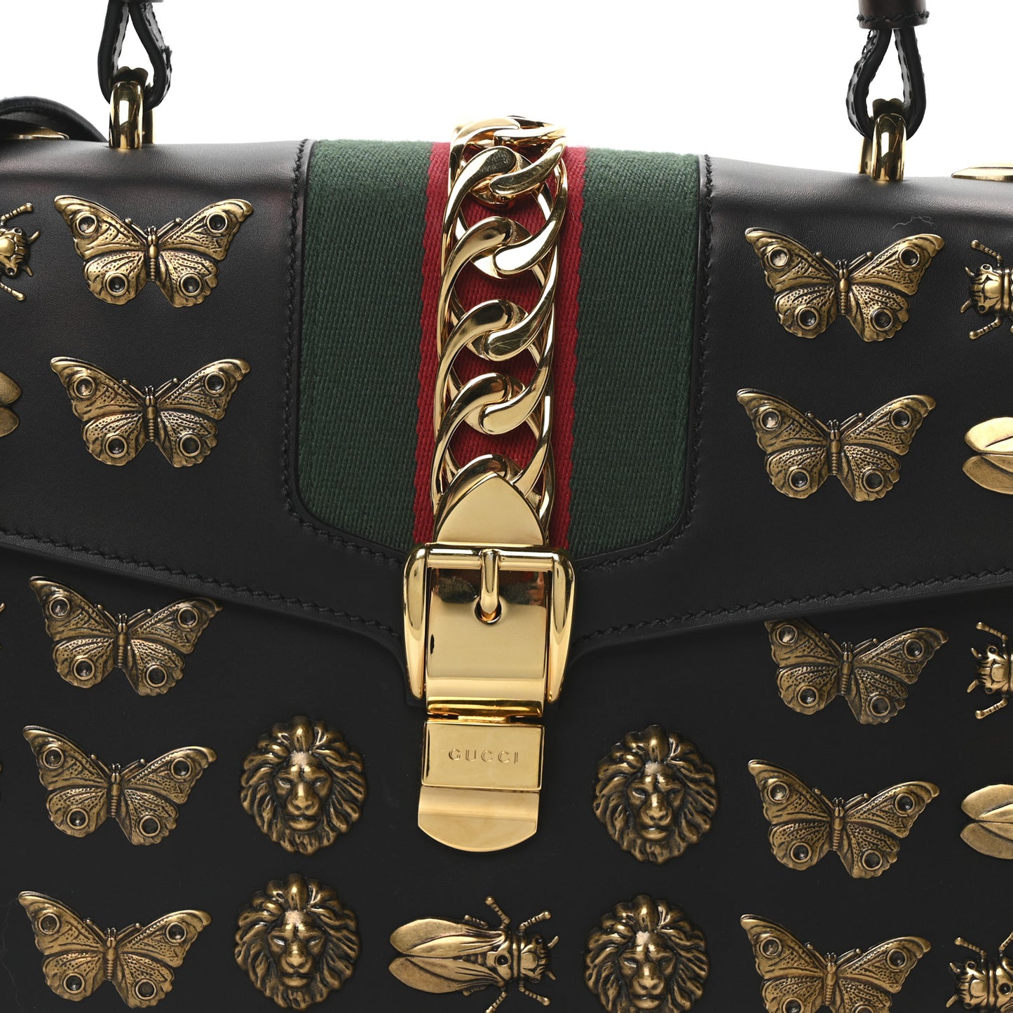 Calfskin Animal Studs Medium Sylvie Top Handle Bag Black