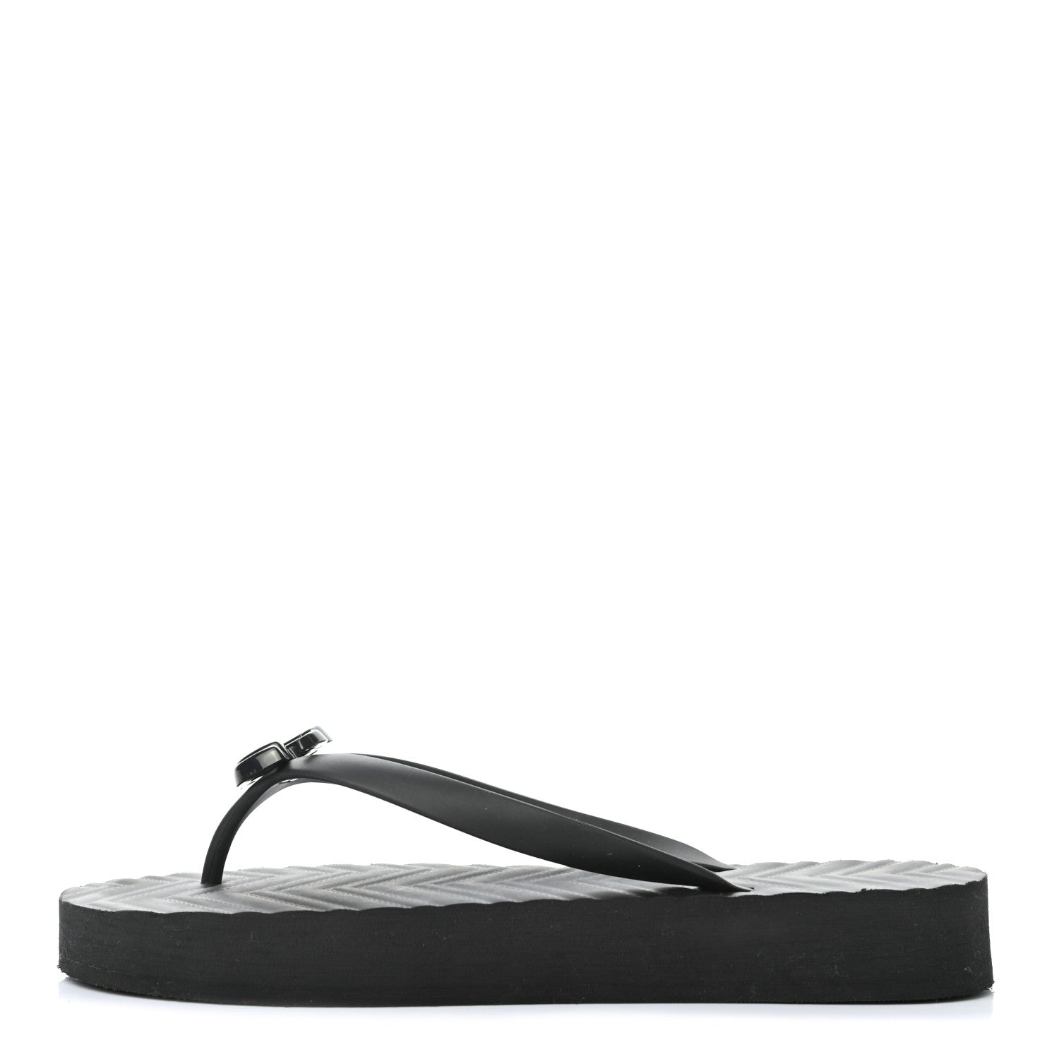 Gucci Rubber Chevron Womens GG Thong Sandals 41 Black 1 of 7