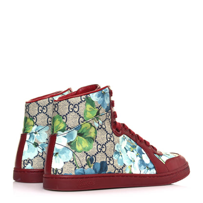Gucci GG Supreme Monogram Blooms Womens High Top Sneakers 36 Beige Blue Navy Red 4 of 8