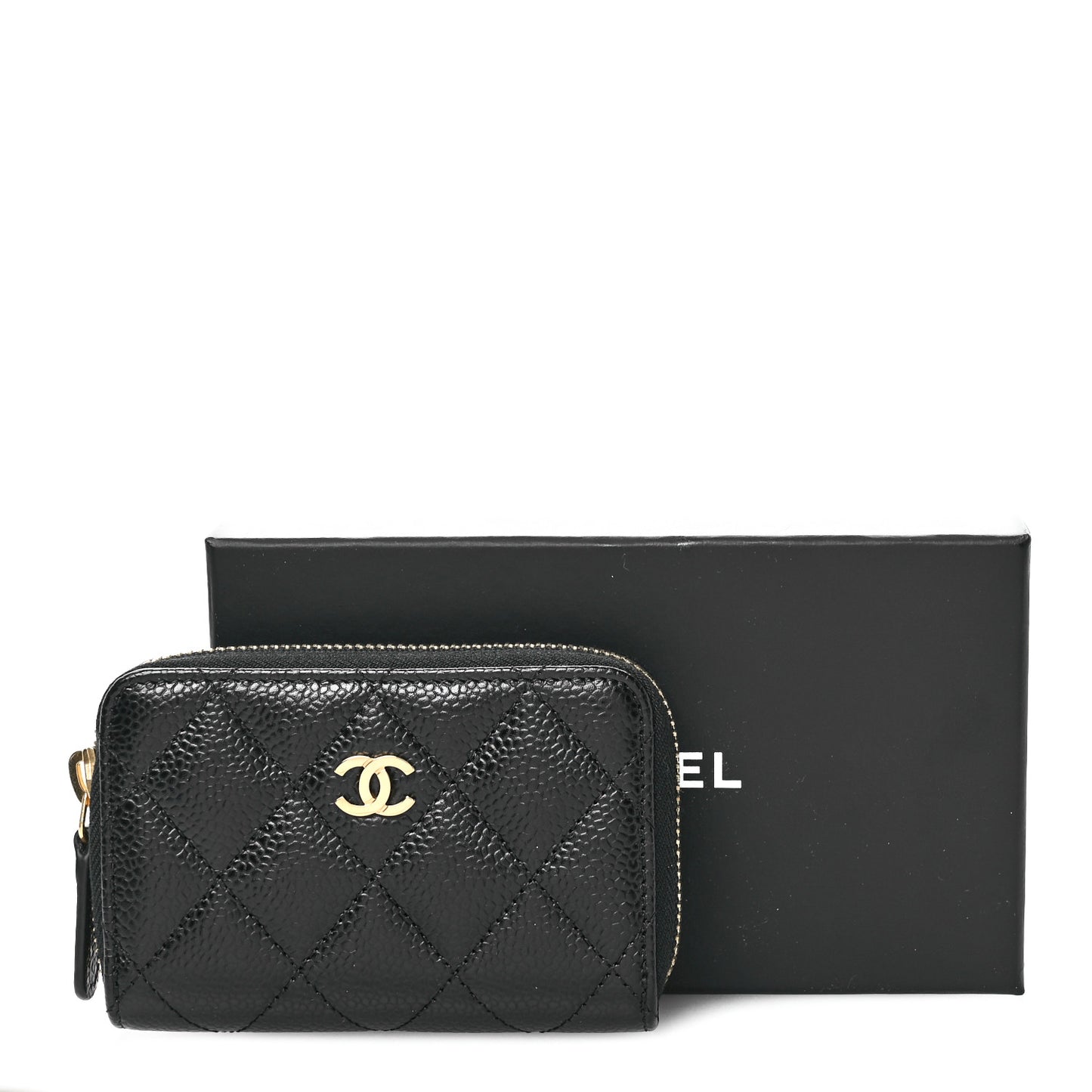 Caviar Quilted Zip Coin Purse Black