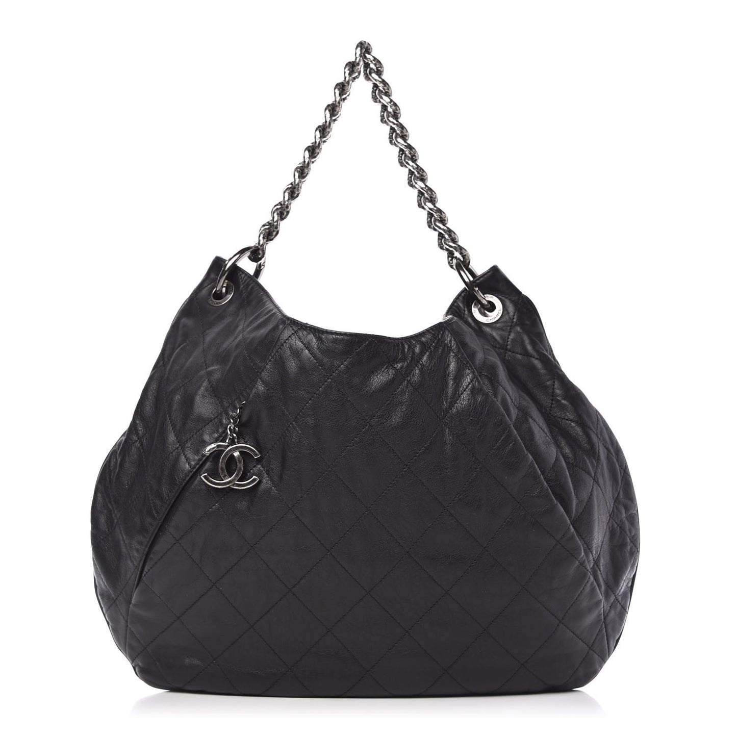Calfskin Coco Pleats Hobo Black