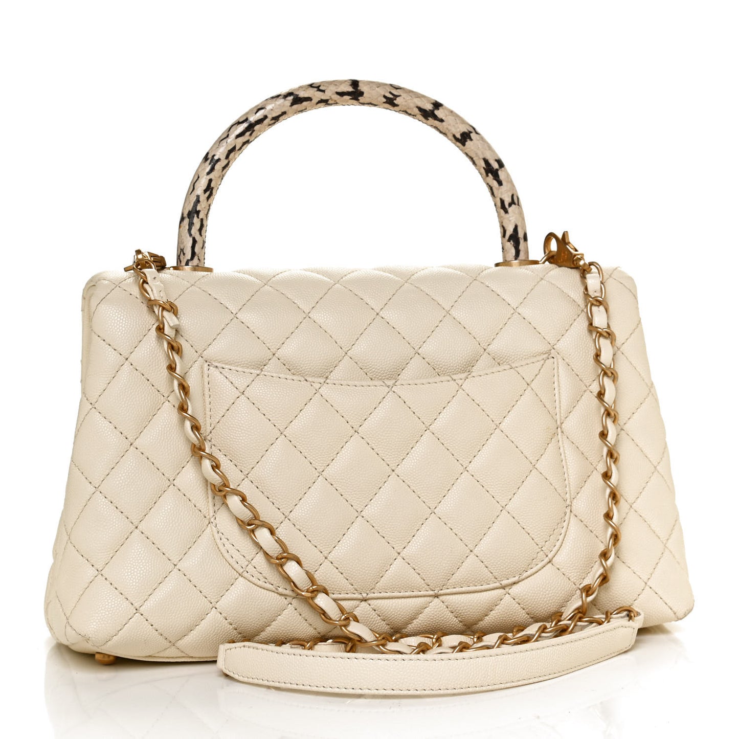 Caviar Elaphe Quilted Small Coco Handle Flap Ivory
