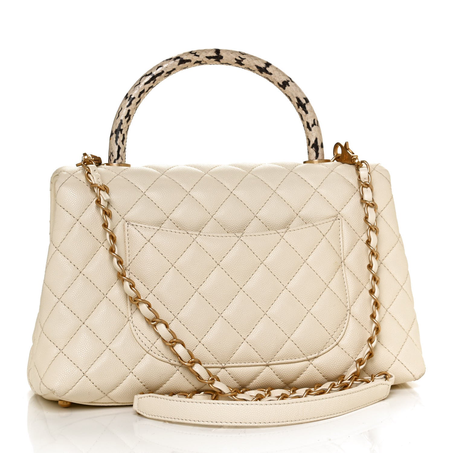 Chanel Caviar Elaphe Quilted Small Coco Handle Flap Ivory 3 of 11