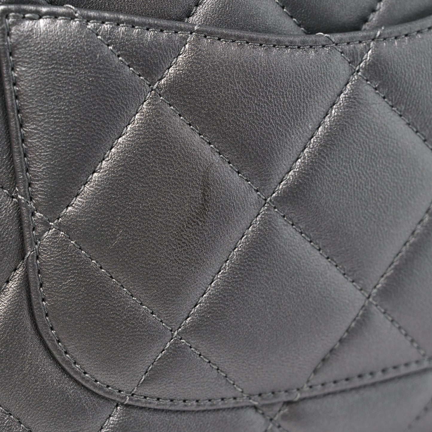 Metallic Lambskin Quilted Small Side Note Flap Grey