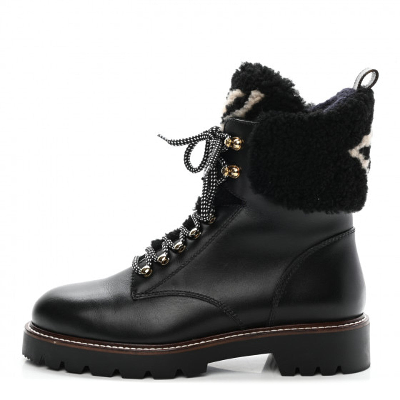 Calfskin Shearling Territory Ranger Combat Boots 40 Black