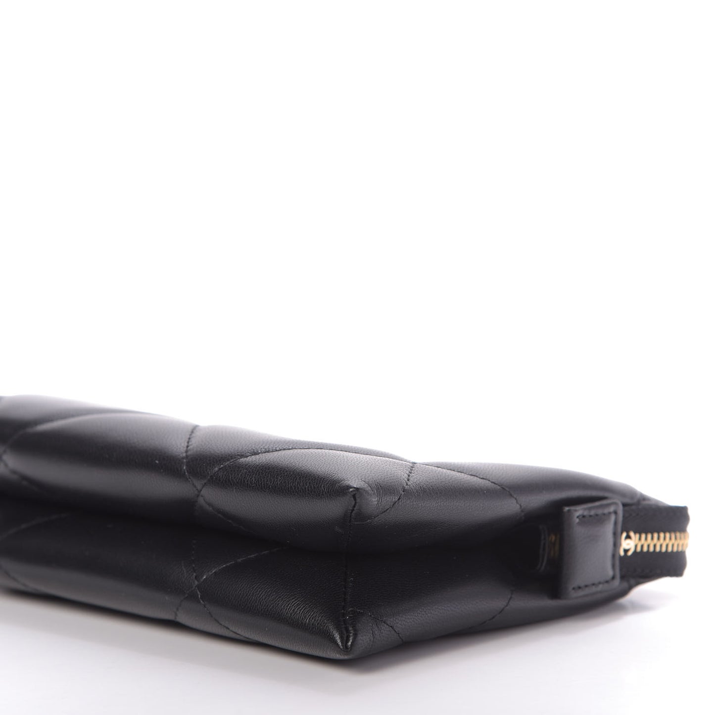 Shiny Goatskin Quilted Small Chanel 19 Pouch With Handle Black