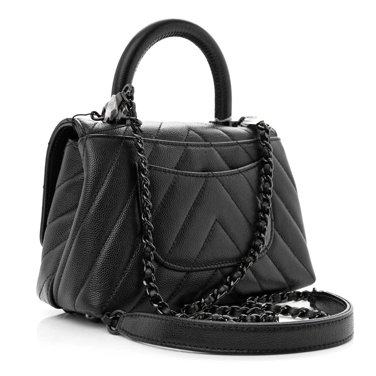 Caviar Chevron Quilted Extra Mini Coco Handle Flap So Black