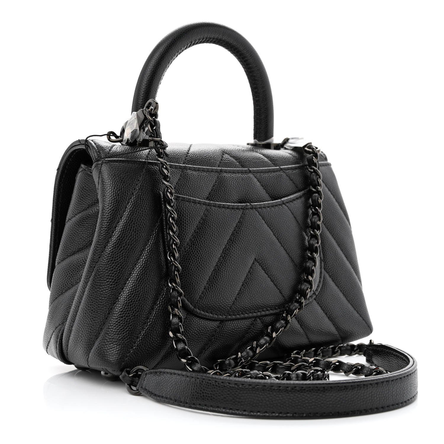 Chanel Caviar Chevron Quilted Extra Mini Coco Handle Flap So Black 3 of 10
