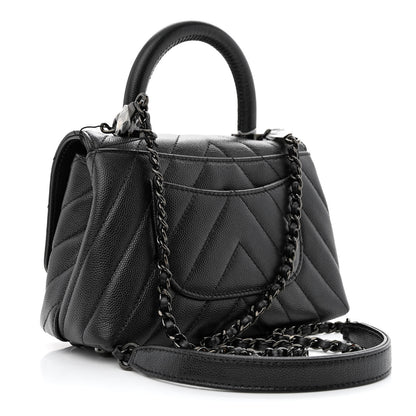 Chanel Caviar Chevron Quilted Extra Mini Coco Handle Flap So Black 3 of 10
