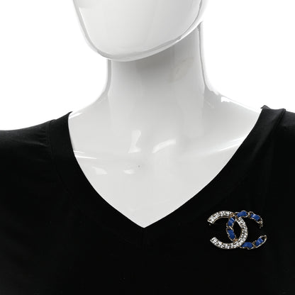 Chanel Lambskin Baguette Crystal CC Chain Brooch Blue Gold 2 of 4