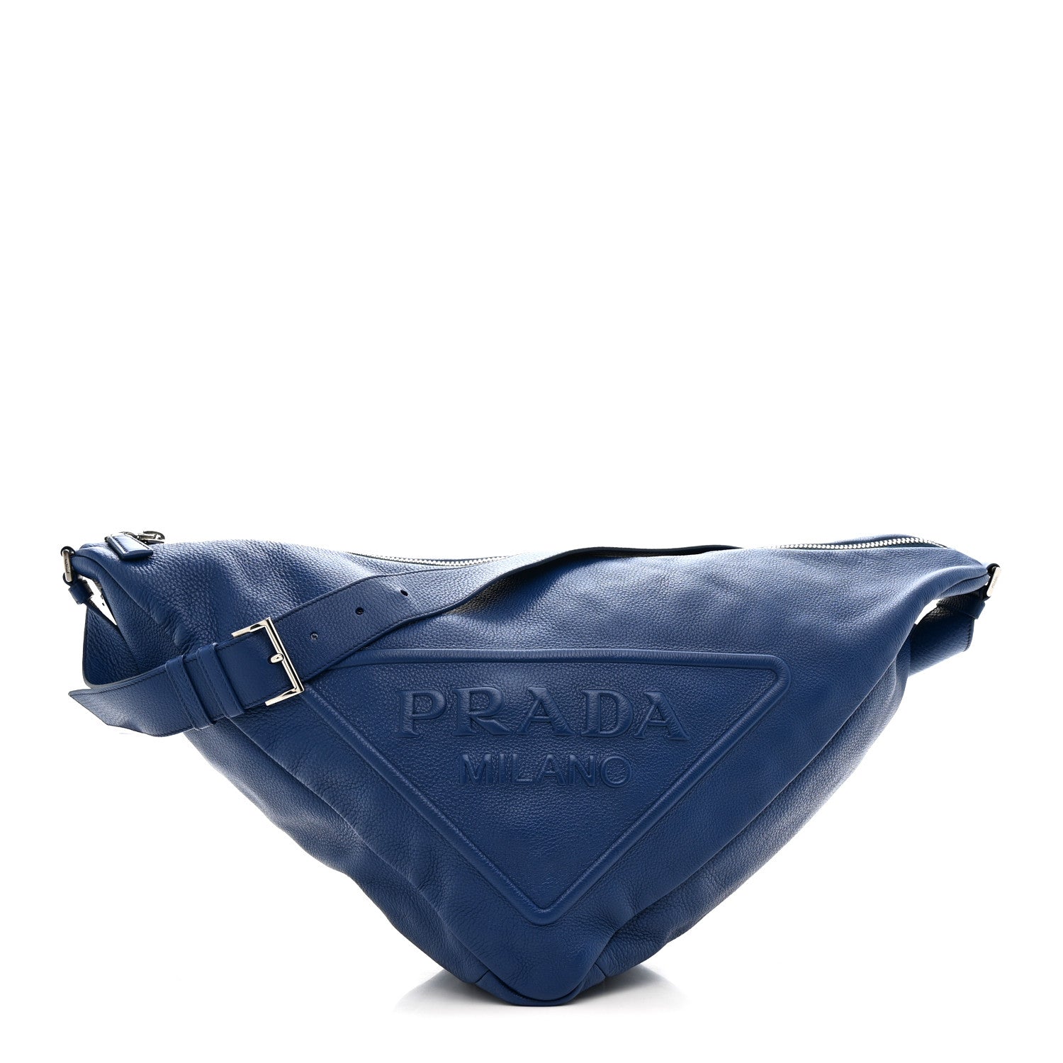 Prada Vitello Daino Triangle Shoulder Bag Blue 1 of 9