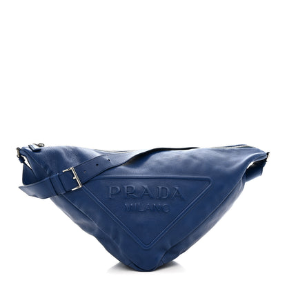 Prada Vitello Daino Triangle Shoulder Bag Blue 1 of 9