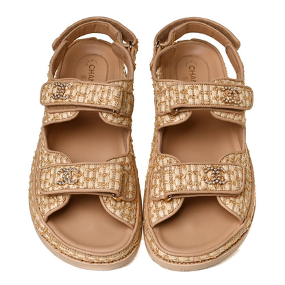 Chanel Braided Fabric Velcro Dad Sandals 40 Beige 5 of 14