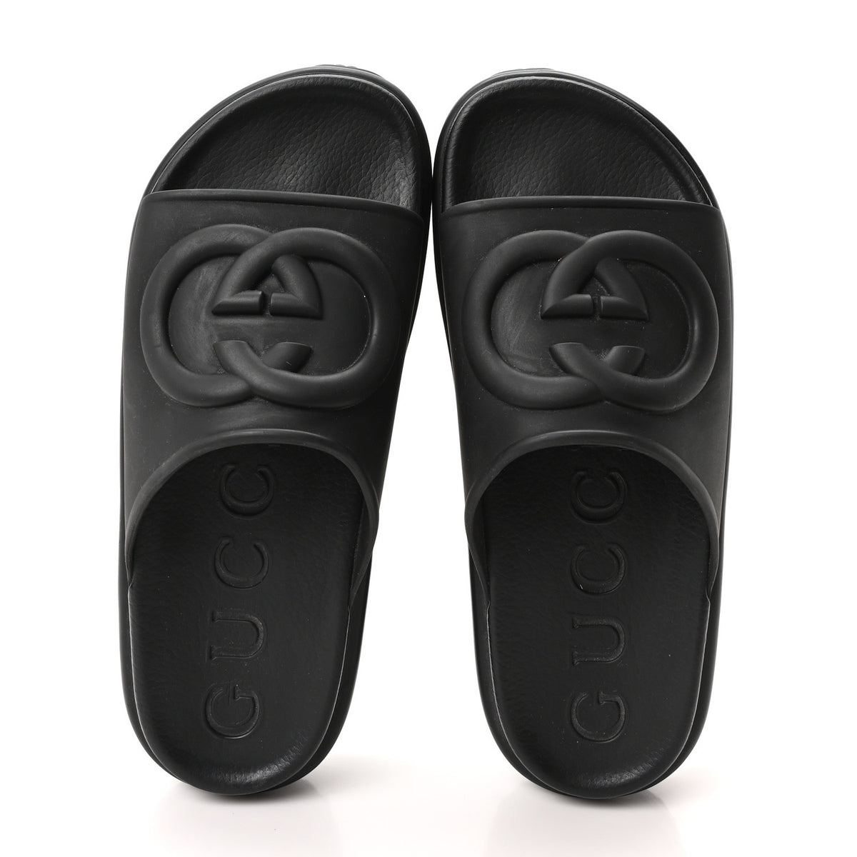 Gucci Soft Rubber Womens Interlocking G Platform 42mm Slide Sandals 38 Black 2 of 10