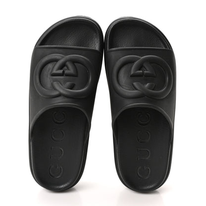 Gucci Soft Rubber Womens Interlocking G Platform 42mm Slide Sandals 38 Black 2 of 10