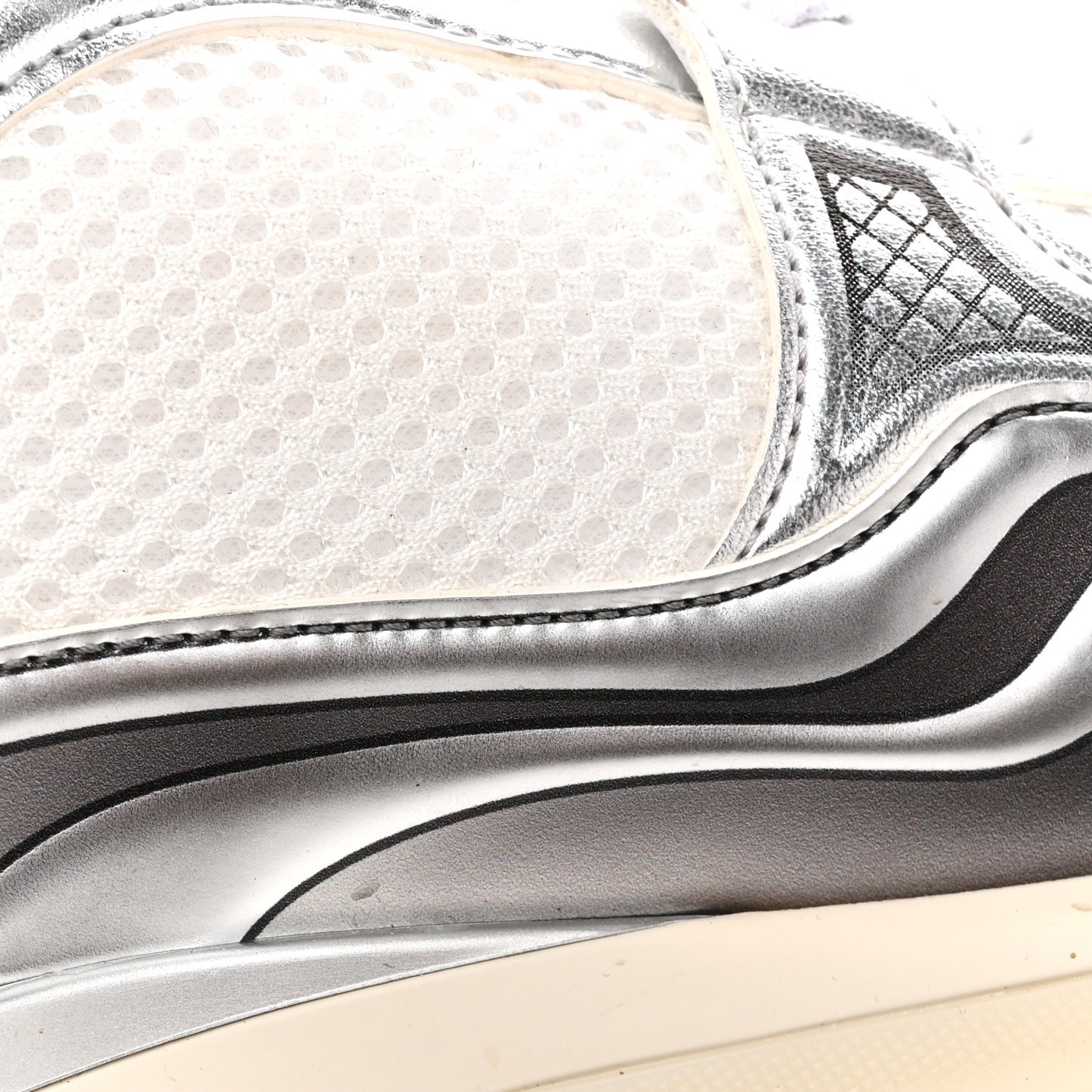 Fabric Laminated Calfskin Stretch CC Sneakers 41 White Silver