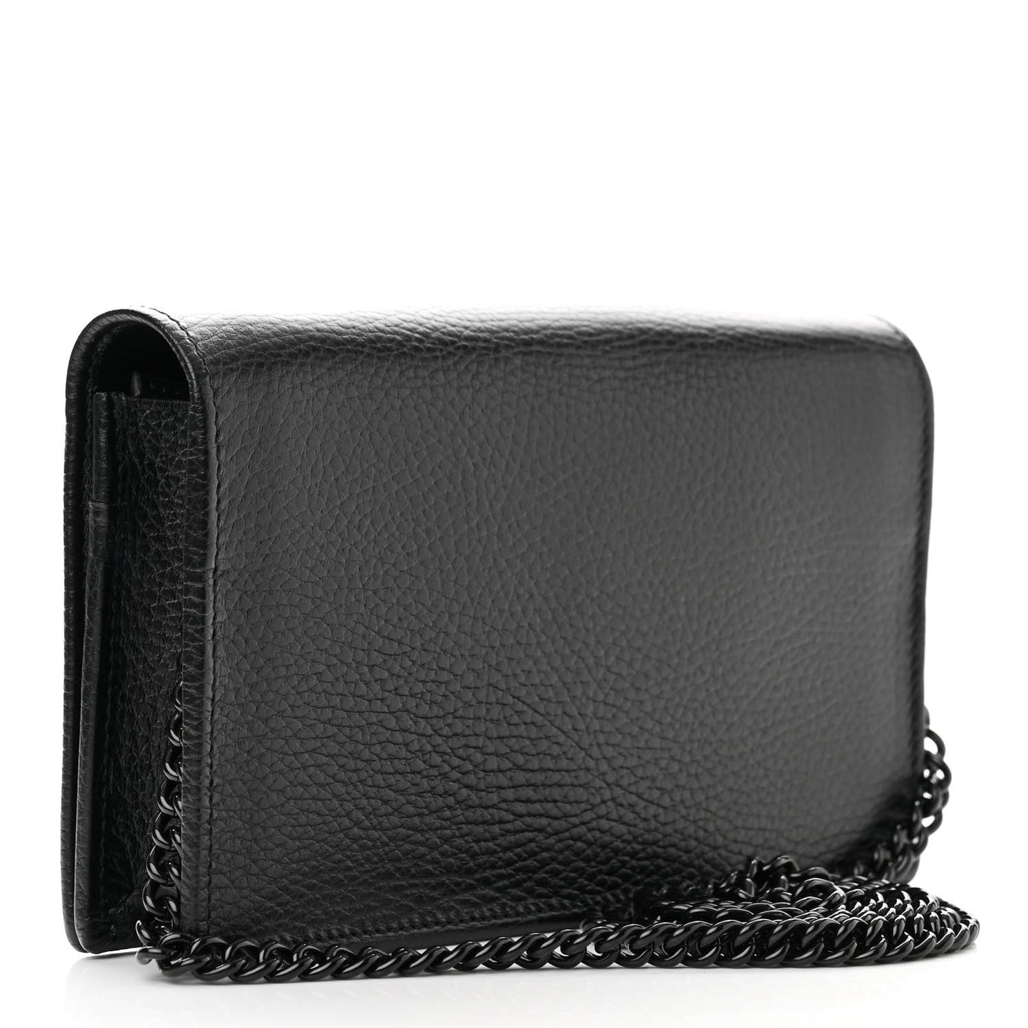 Dollar Calfskin Enamel Monochrome Mini GG Marmont Chain Wallet Black