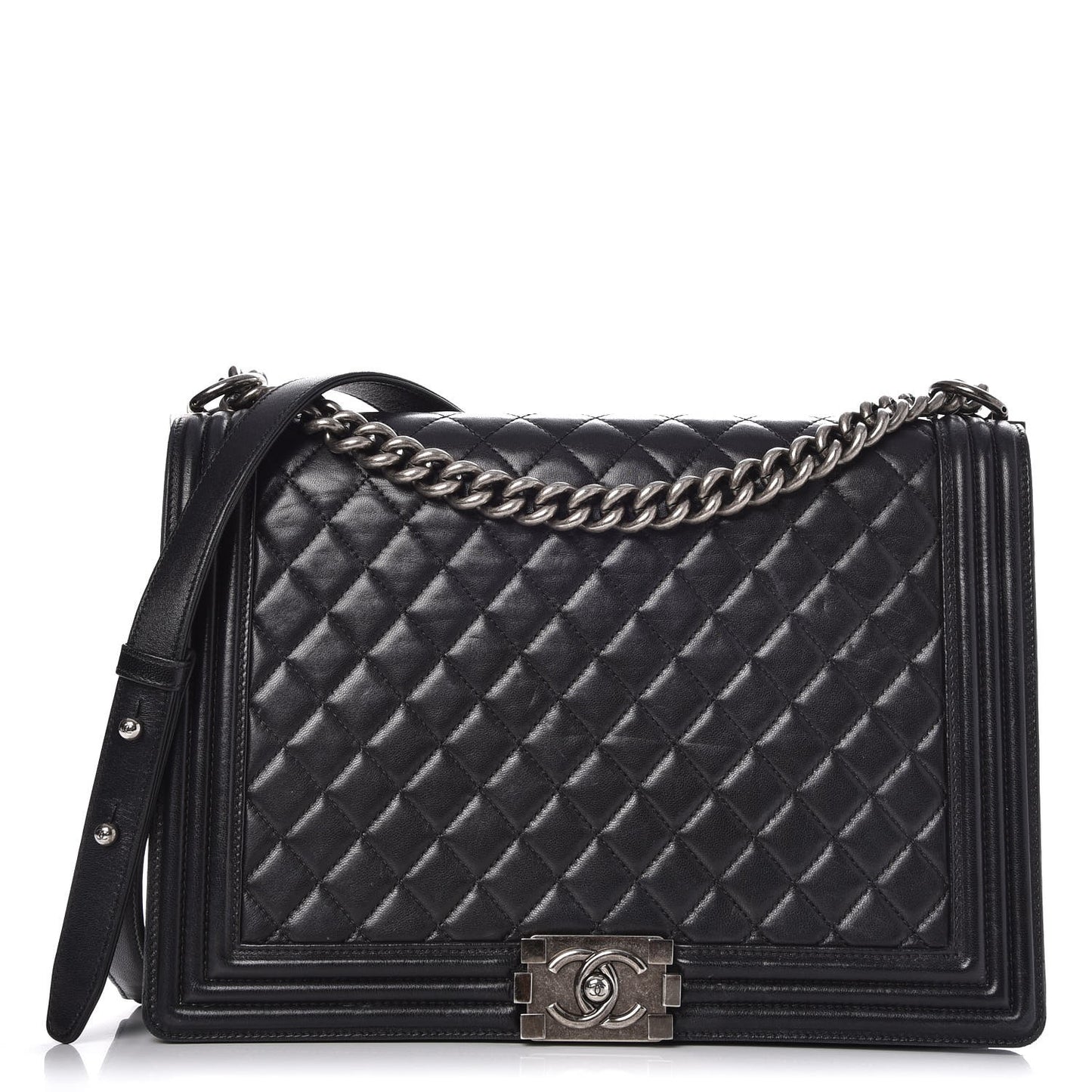Lambskin Quilted Large Boy Flap Black