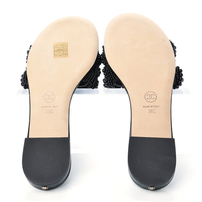 Chanel Fantasy Calfskin Pearl Cord CC Mules 38 Black 6 of 11