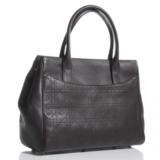 CHRISTIAN DIOR Leather Cannage Stitched Tote Dark Brown