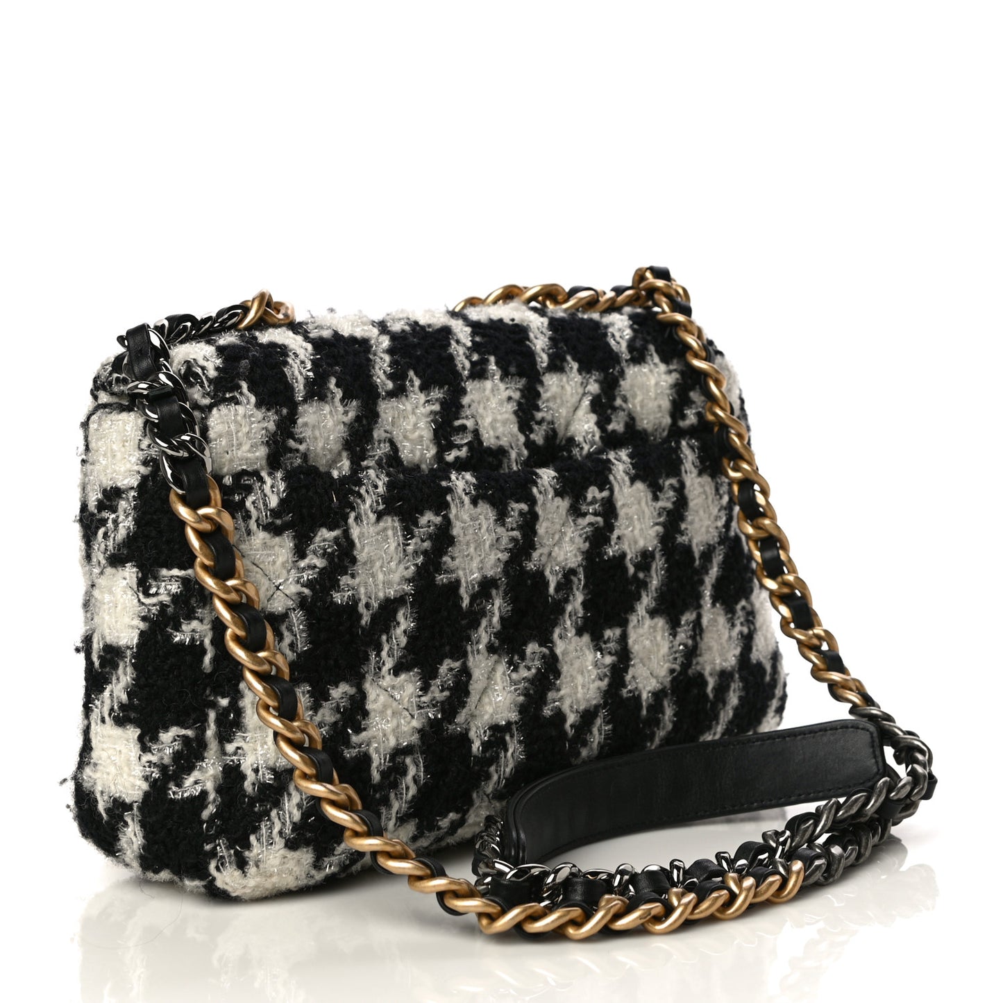 Tweed Quilted Medium Chanel 19 Flap Black Ecru White