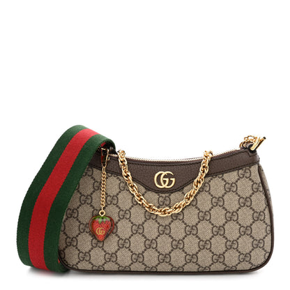 Gucci GG Supreme Monogram Textured Dollar Calfskin Web Small Ophidia GG Handbag Beige Ebony New Acero 1 of 10