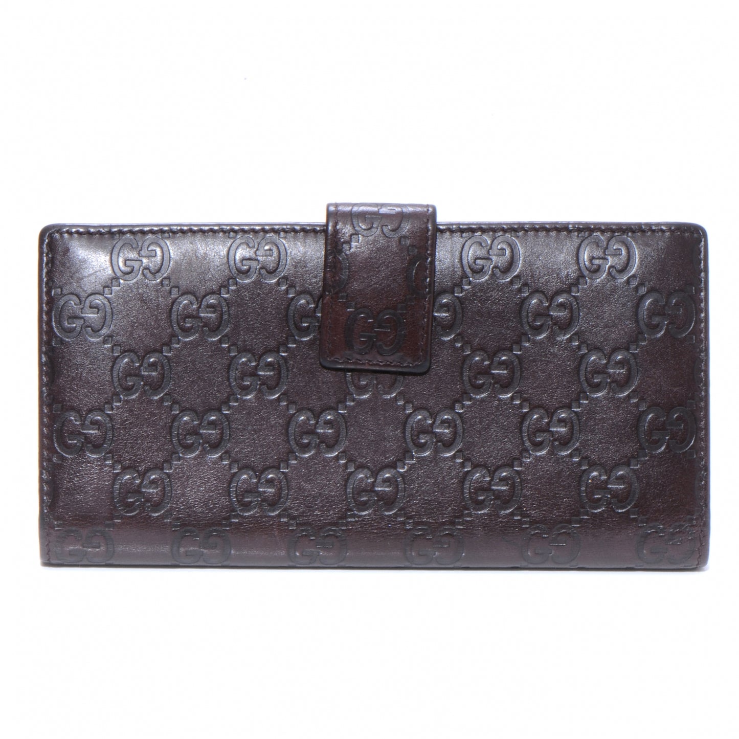 Guccissima Margaux Calfskin Metal Bar Continental Flap Wallet Chocolate