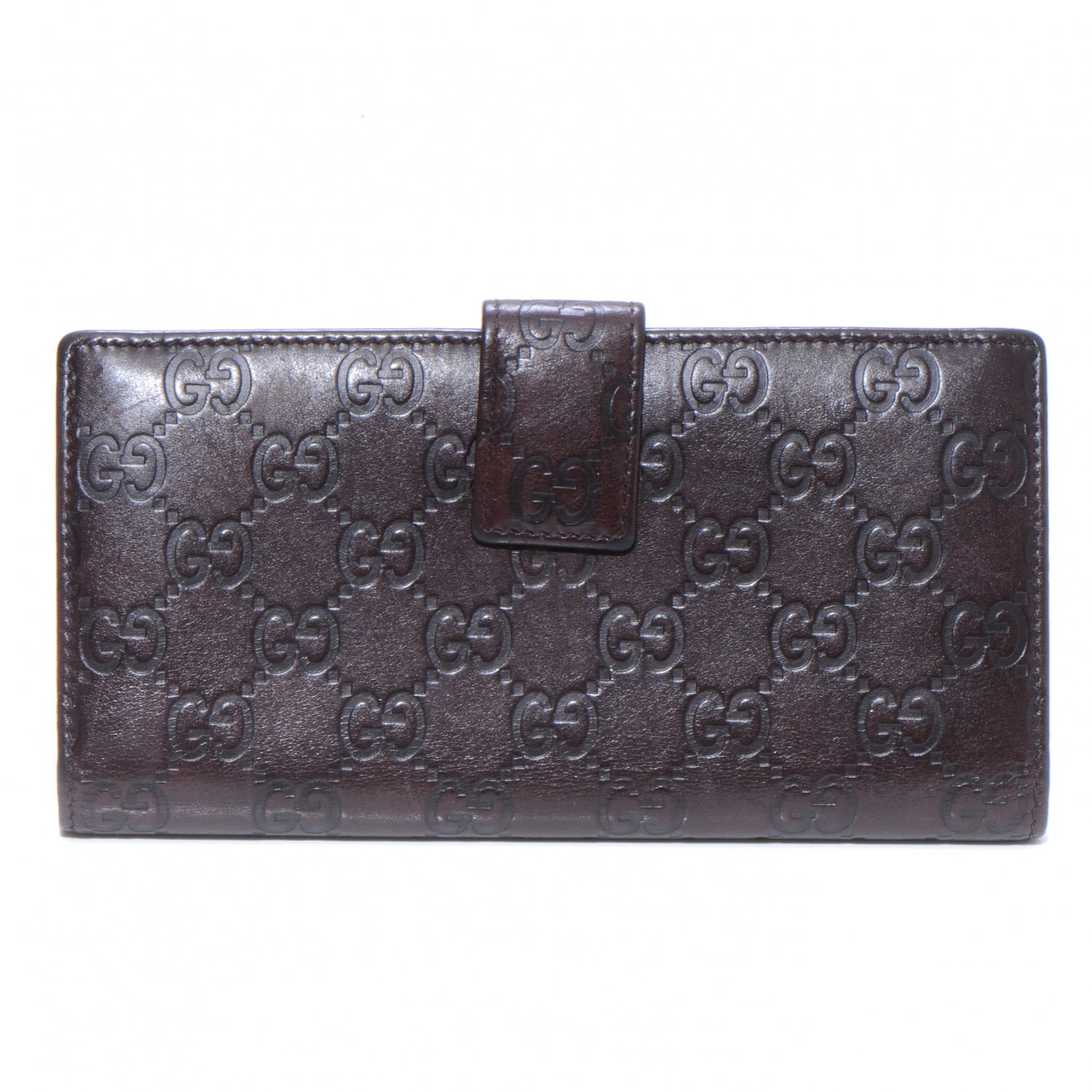 Gucci Guccissima Margaux Calfskin Metal Bar Continental Flap Wallet Chocolate 3 of 6