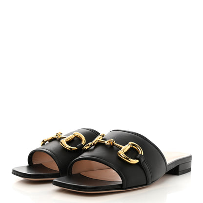 Gucci Nappa Horsebit Flat Slide Sandals 37 Black 3 of 9