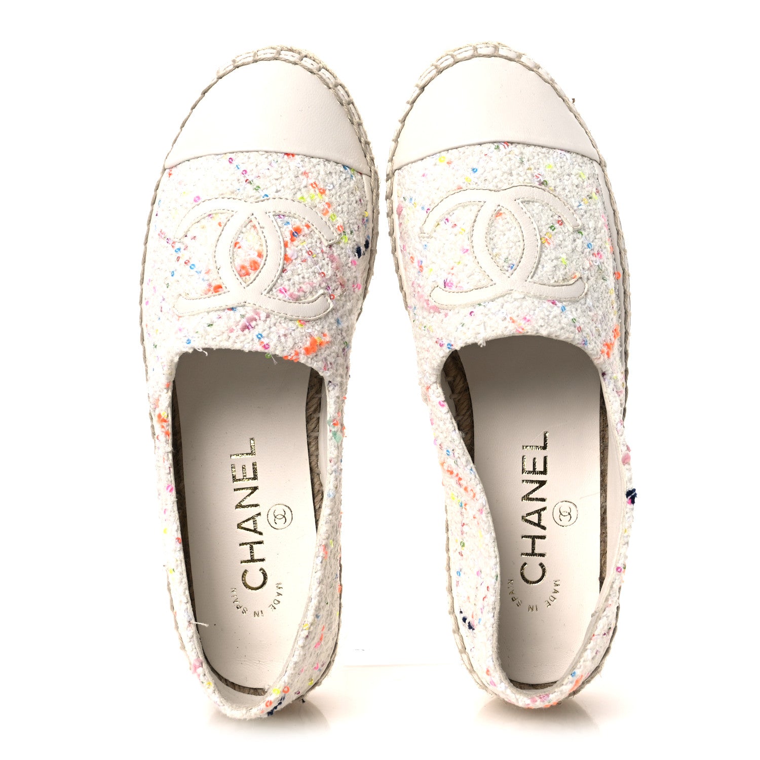 Chanel Glittered Tweed Lambskin CC Espadrilles 36  White Multicolor 2 of 11