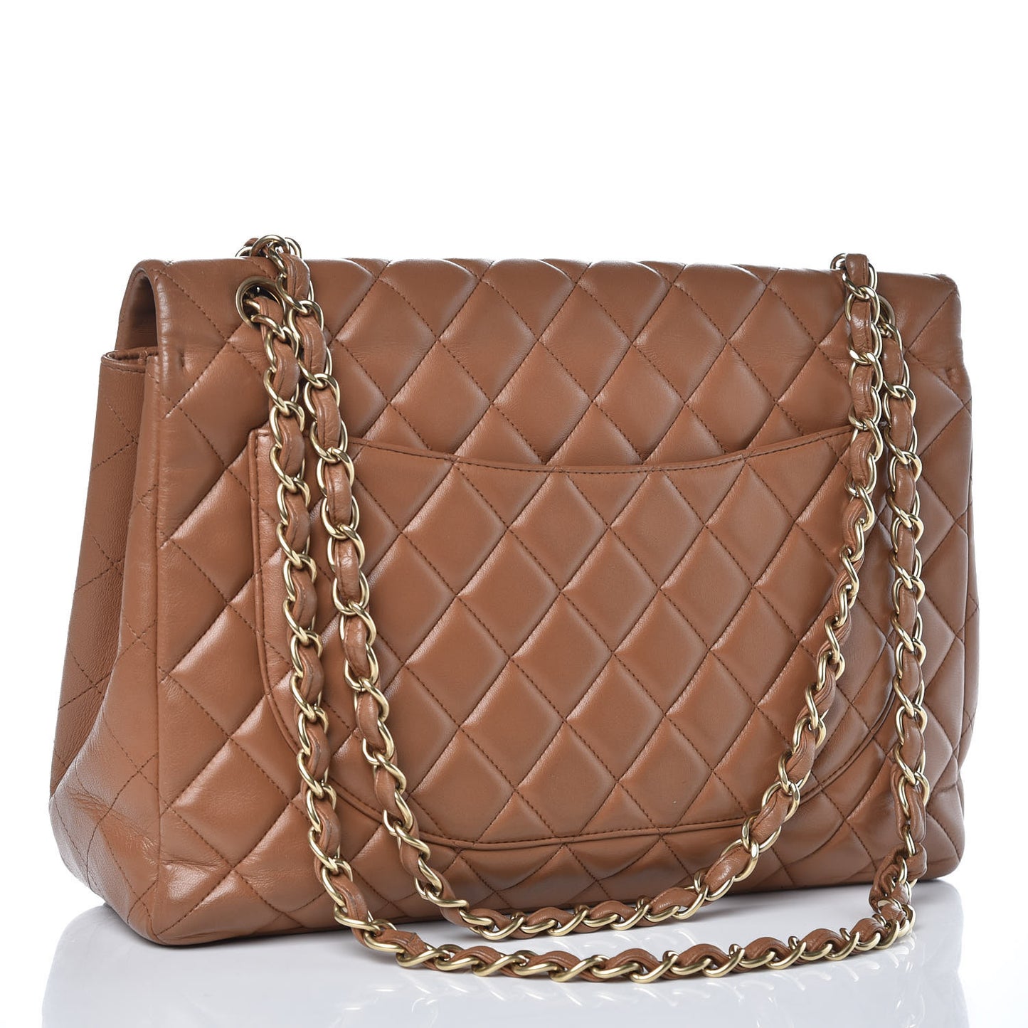 Lambskin Quilted Maxi Single Flap Dark Beige